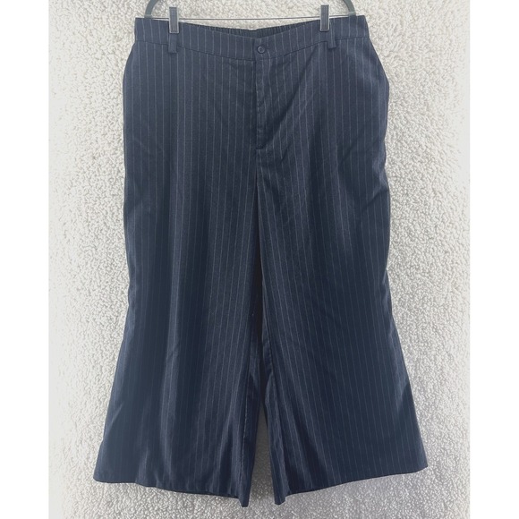 Cider Pants - Women's Navy Wide-Leg Pants Size 2X Striped Office‎ Career Academia Relaxed